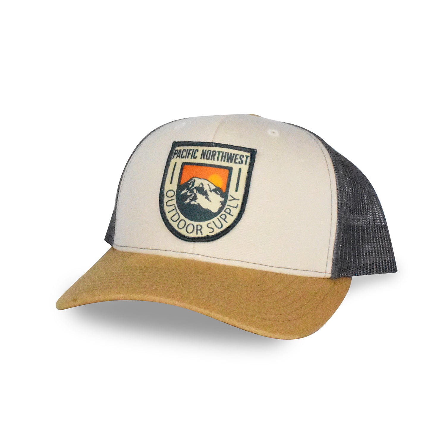 Leather Patch Trucker Hat Grey/Amber/Beige